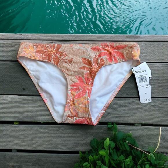 Roxy Womens Bikini Bottoms Sz M Pure Sunshine Orange Brown Gold NEW - Picture 1 of 5
